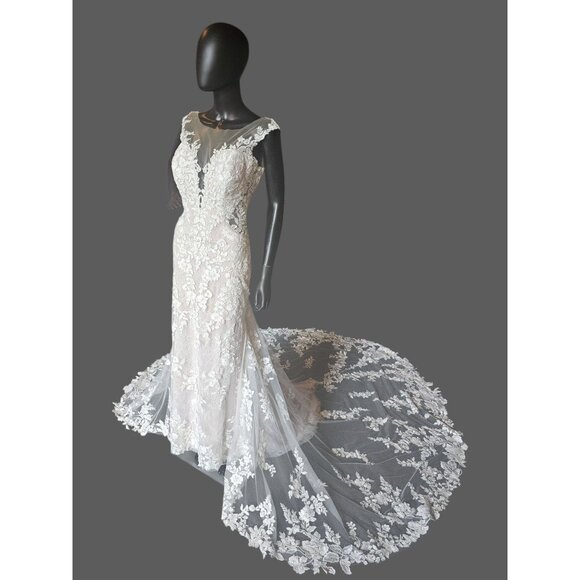 NWOT Ivory/Cappuccino Illusion Bodice Fit/Flare Wedding Gown  - Mori Lee - Picture 2 of 16